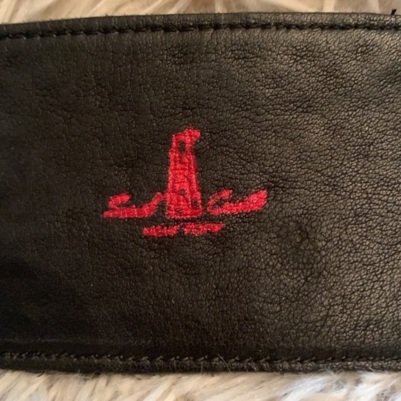 Leather Belt Black with Silver Beads and Large Silver Braided Buckle size small - Picture 4 of 9